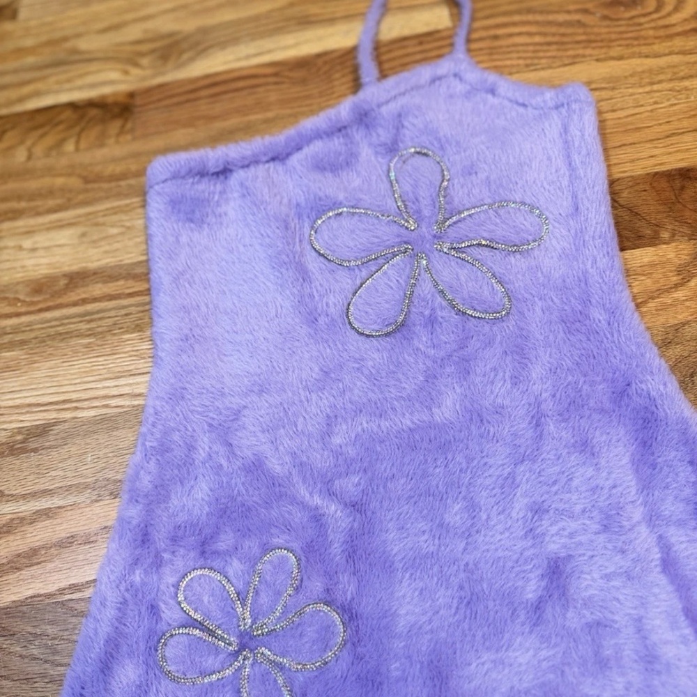 For Love & Lemons Finley Fuzzy Mini Dress Rhinestones Lavender Size Small - Picture 9 of 16